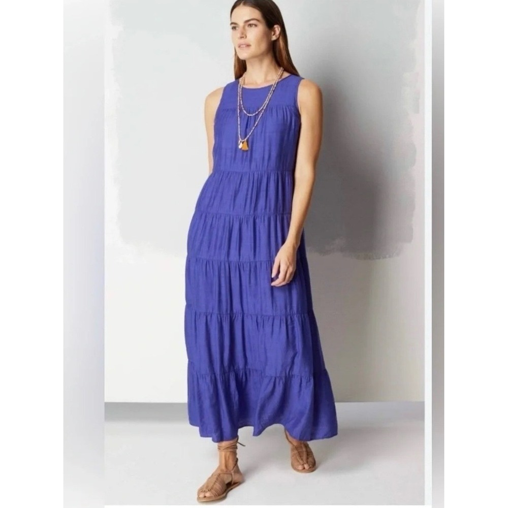 J. Jill Royal Purple Tiered Maxi Dress Sleeveless Crinkle Rayon XL